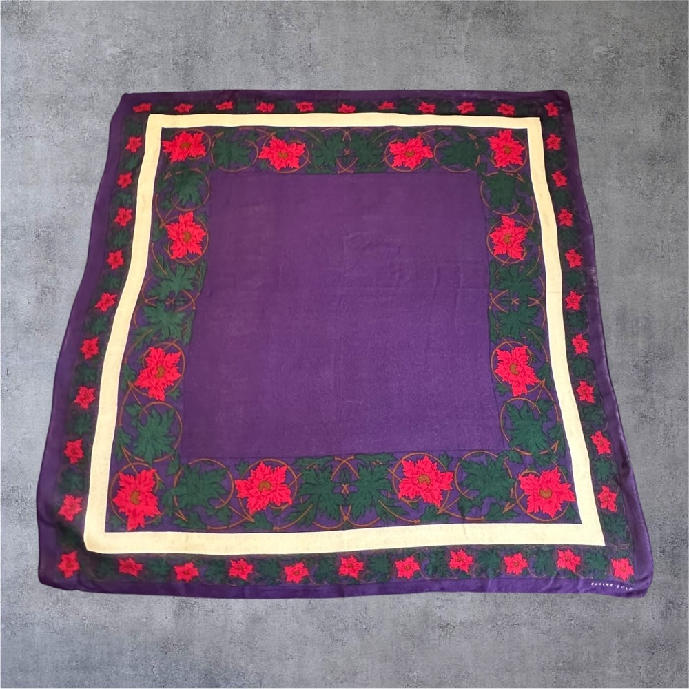 Elaine Gold Scarf‎ Womens One Size Purple Good Vintage Poinsettia Floral Square